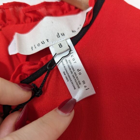 NWT Fleur Du Mal tamale red Love Bound Bondage silk contour ruffle mini dress - Picture 5 of 7
